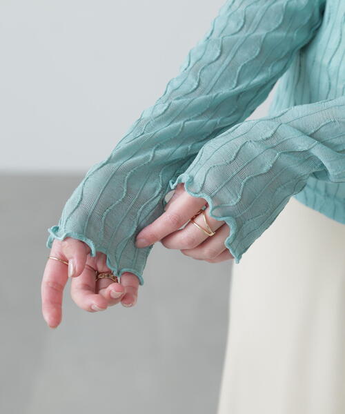 FREE'S MART（フリーズマート）の「◆ウェーブ柄シアーインナーカットソー（Tシャツ/カットソー・レディース・ライトグリーン/ホワイト/ブラック・FREE）」の8枚目の写真