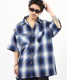 Recycled yarn ombre check short-sleeved shirt / リサイクル糸 オンブレチェック半袖シャツ unisex