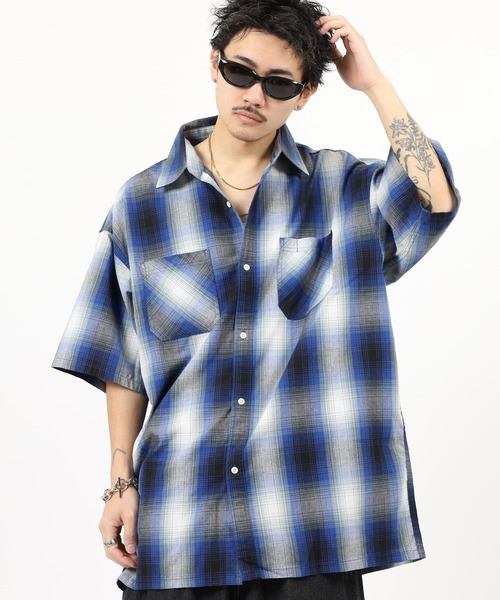 セール】Recycled yarn ombre check short-sleeved shirt / リサイクル