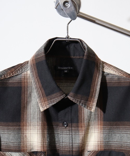 SUGGESTION(サジェッション)の「Recycled yarn ombre check short-sleeved shirt / リサイクル糸 オンブレチェック半袖シャツ unisex(シャツ/ブラウス・メンズ・チャコール/ホワイト/ブラウン/ブルー・M/L/LL)」の9枚目の写真