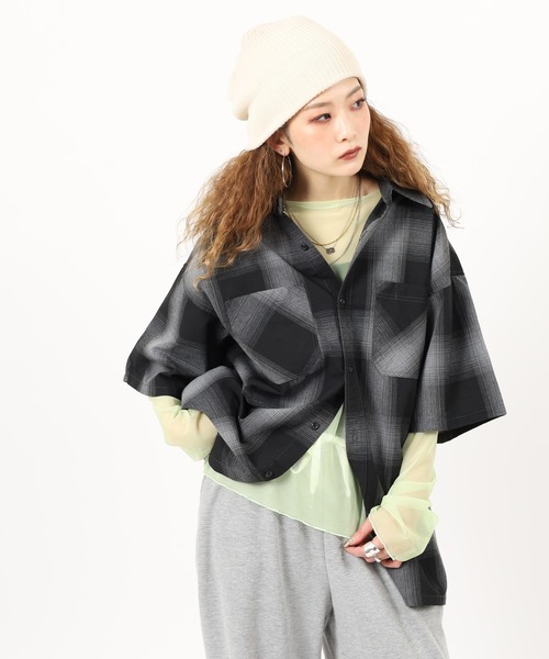 SUGGESTION(サジェッション)の「Recycled yarn ombre check short-sleeved shirt / リサイクル糸 オンブレチェック半袖シャツ unisex(シャツ/ブラウス・メンズ・チャコール/ホワイト/ブラウン/ブルー・M/L/LL)」の22枚目の写真