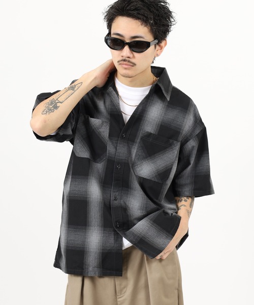 SUGGESTION(サジェッション)の「Recycled yarn ombre check short-sleeved shirt / リサイクル糸 オンブレチェック半袖シャツ unisex(シャツ/ブラウス・メンズ・チャコール/ホワイト/ブラウン/ブルー・M/L/LL)」の16枚目の写真