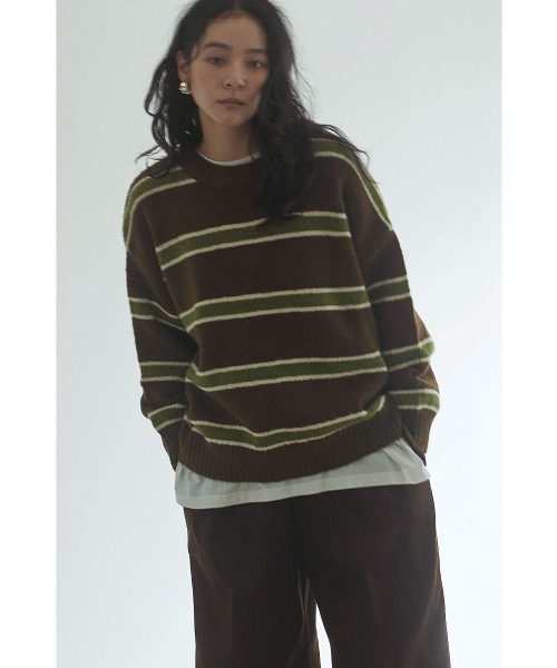 marjour（マージュール）の「BORDER KNIT（ニット/セーター・レディース・ブルー/ブラウン・M）」の2枚目の写真