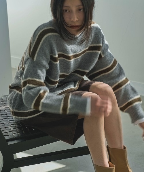 marjour（マージュール）の「BORDER KNIT（ニット/セーター・レディース・ブルー/ブラウン・M）」の4枚目の写真