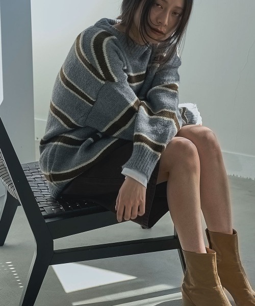marjour（マージュール）の「BORDER KNIT（ニット/セーター・レディース・ブルー/ブラウン・M）」の5枚目の写真