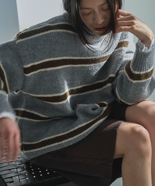 marjour（マージュール）の「BORDER KNIT（ニット/セーター・レディース・ブルー/ブラウン・M）」の6枚目の写真