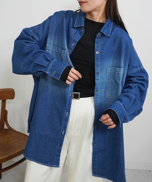 gossara（ゴサラ）の「DENIMシャツ（シャツ/ブラウス・レディース・ネイビー/ブルー・FREE）」の2枚目の写真