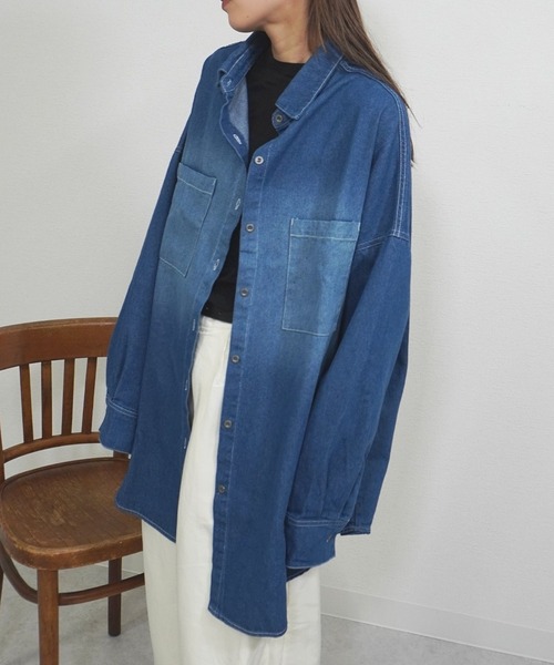 gossara（ゴサラ）の「DENIMシャツ（シャツ/ブラウス・レディース・ネイビー/ブルー・FREE）」の4枚目の写真