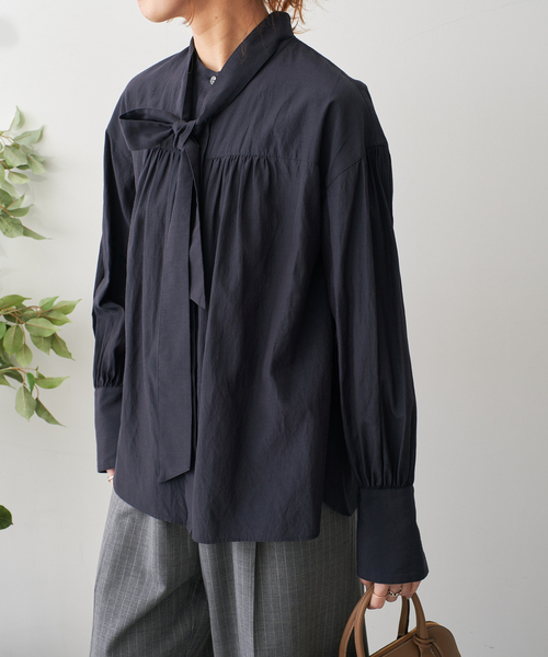 Max Mara ボウタイ付ギャザー長袖ブラウス 黒 サイズL*ZC2013 71UcCzc-mGL._UY1000_.jpg