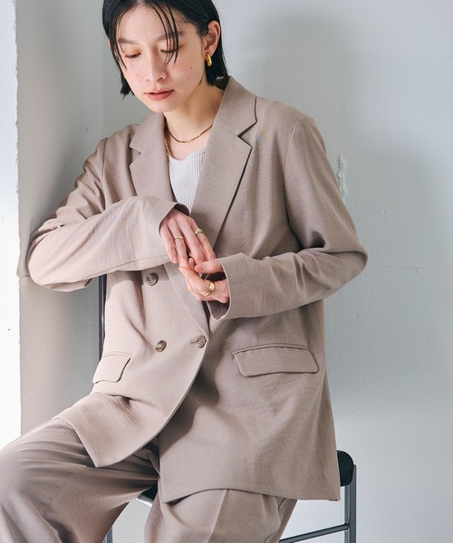 CROSS FUNCTION（クロスファンクション）の「《シワになりにくい》サマナチュラ リネンライクテーラードジャケット【CF/クロスファンクション】（テーラードジャケット・レディース・ライトベージュ/チャコールグレー/モカ・LL/L/M）」の5枚目の写真