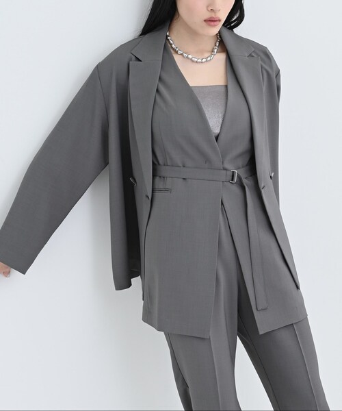 GALLEST / ギャレスト 【接触冷感／セットアップ可】ナローベルテッドジレ【カセット服/オケージョン/通勤】 接触冷感／セットアップ可】ナローベルテッドジレ【カセット服