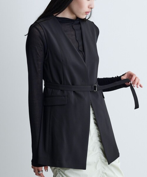 GALLEST(ギャレスト)の「【セットアップ可】ナローベルテッドジレ【カセット服/オケージョン/通勤】(ベスト・レディース・チャコールグレー/ブラック/ベージュ/キャメル/ブラック系2・36/38/40)」の20枚目の写真