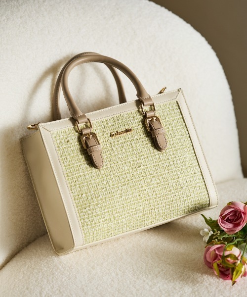 & chouette（アンドシュエット）の「ツイードスクエアバッグ（ハンドバッグ・レディース・ミント/ピンク/オフホワイト/ライトブルー・FREE）」の3枚目の写真