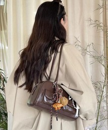 フェイクレザー マルチポケットスクエアボストンバッグ