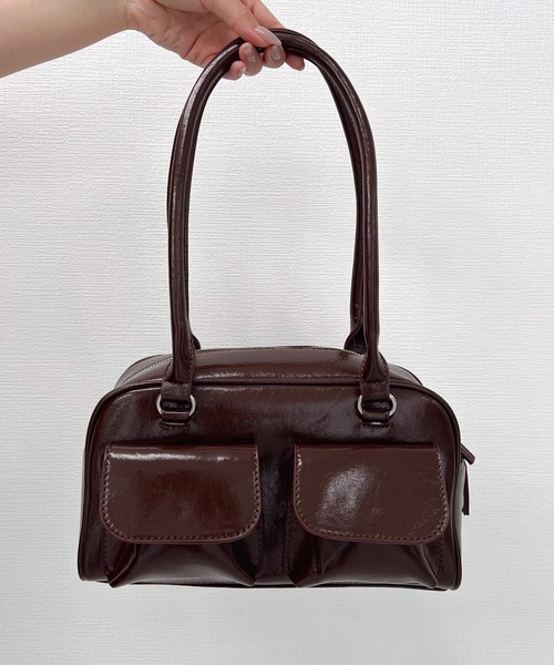 Mejoul（メジュール）の「フェイクレザー マルチポケットスクエアボストンバッグ（ショルダーバッグ・レディース・ブラウン/ホワイト/ブルー/ブラック・F）」の12枚目の写真