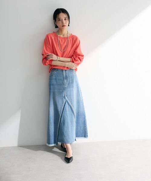 Green　Parks（グリーンパークス）の「ピグメントボートネックプルオーバー（Tシャツ/カットソー・レディース・チャコールグレー/ホワイト系その他2/ライトブルー/ピンク・FREE）」の14枚目の写真