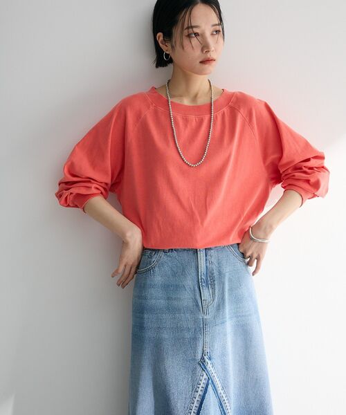 Green　Parks（グリーンパークス）の「ピグメントボートネックプルオーバー（Tシャツ/カットソー・レディース・チャコールグレー/ホワイト系その他2/ライトブルー/ピンク・FREE）」の17枚目の写真