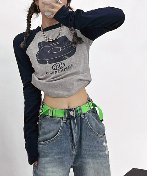 VIBGYOR（ヴィブジョー）の「【EIZZ/アイズ】ヴィンテージ プリント ラグランロンT（Tシャツ/カットソー・レディース・ネイビー/グリーン・FREE）」の7枚目の写真
