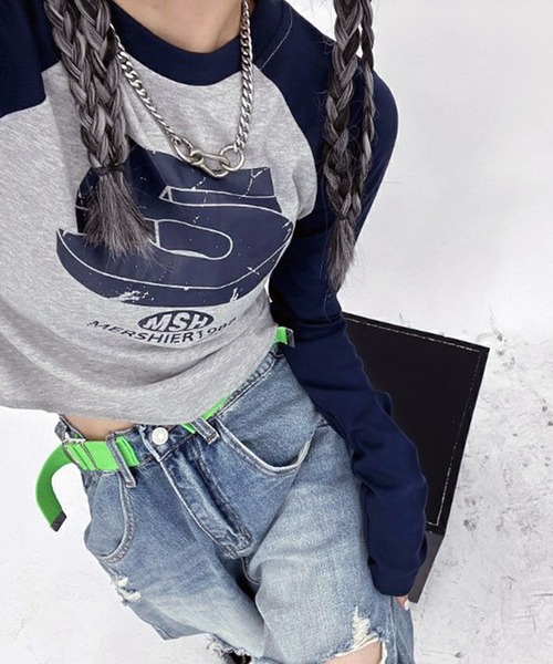 VIBGYOR（ヴィブジョー）の「【EIZZ/アイズ】ヴィンテージ プリント ラグランロンT（Tシャツ/カットソー・レディース・ネイビー/グリーン・FREE）」の8枚目の写真