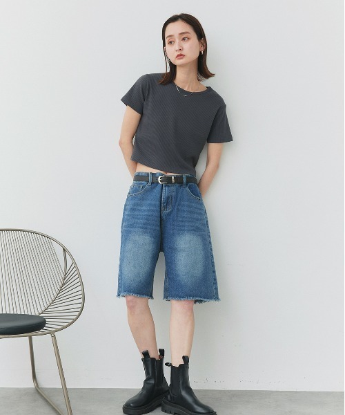 ad thie（アドティエ）の「ヴィンテージライク ハーフデニムパンツ（デニムパンツ・レディース・ブルー・FREE）」の20枚目の写真