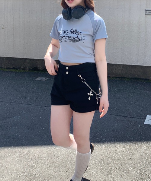 lilful（リルフル）の「配色デザイン フロントプリント ラグランクロップドTシャツ（Tシャツ/カットソー・レディース・ブルー/ピンク/グレー/ベージュ・M/S）」の20枚目の写真