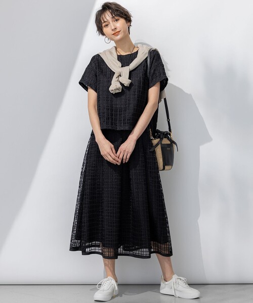 23区 S(ニジュウサンクチイサイサイズ)の「【洗える】Broche チェックレース スカート(スカート・レディース・ブラック系/ダークブラウン系・30/32/34)」の4枚目の写真