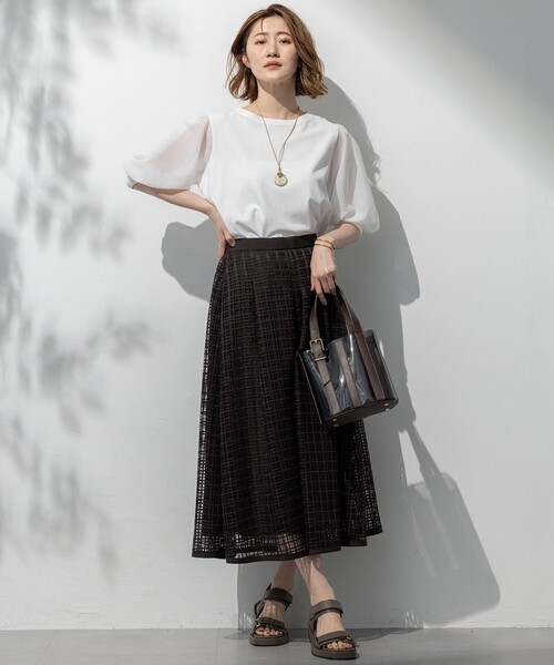 23区 S(ニジュウサンクチイサイサイズ)の「【洗える】Broche チェックレース スカート(スカート・レディース・ブラック系/ダークブラウン系・30/32/34)」の10枚目の写真