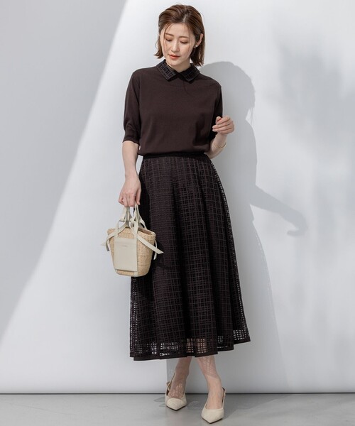 23区 S(ニジュウサンクチイサイサイズ)の「【洗える】Broche チェックレース スカート(スカート・レディース・ブラック系/ダークブラウン系・30/32/34)」の14枚目の写真