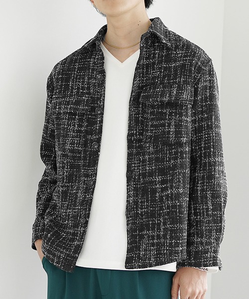 MinoriTY(マイノリティ)の「【MinoriTY】レトロツイードオーバーサイズシャツジャケット メンズ 春服(シャツ/ブラウス・メンズ・ホワイト/ブラック・M/L)」の1枚目の写真