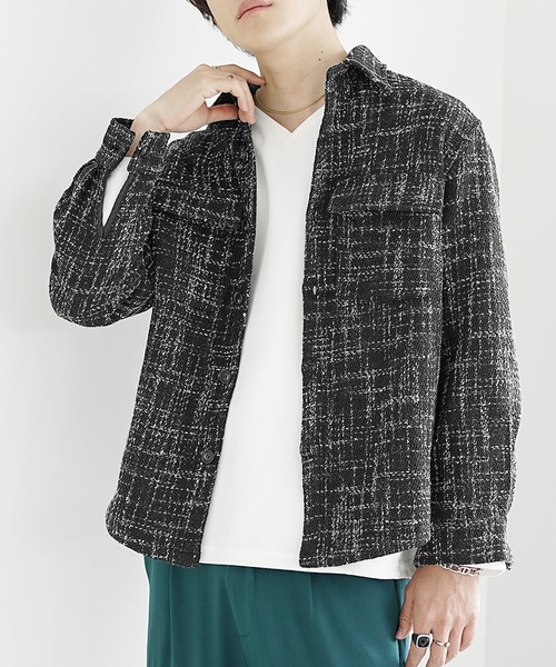 MinoriTY(マイノリティ)の「【MinoriTY】レトロツイードオーバーサイズシャツジャケット メンズ 春服(シャツ/ブラウス・メンズ・ホワイト/ブラック・M/L)」の6枚目の写真