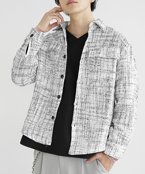 MinoriTY(マイノリティ)の「【MinoriTY】レトロツイードオーバーサイズシャツジャケット メンズ 春服(シャツ/ブラウス・メンズ・ホワイト/ブラック・M/L)」の9枚目の写真