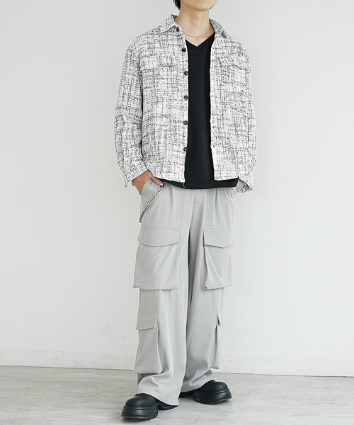 MinoriTY(マイノリティ)の「【MinoriTY】レトロツイードオーバーサイズシャツジャケット メンズ 春服(シャツ/ブラウス・メンズ・ホワイト/ブラック・M/L)」の3枚目の写真