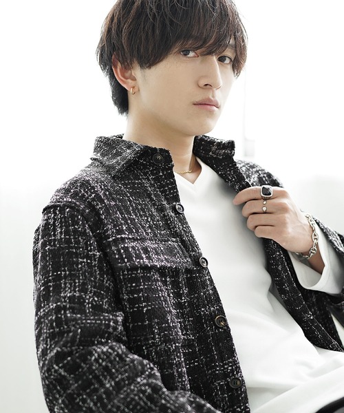 MinoriTY(マイノリティ)の「【MinoriTY】レトロツイードオーバーサイズシャツジャケット メンズ 春服(シャツ/ブラウス・メンズ・ホワイト/ブラック・M/L)」の11枚目の写真