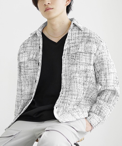 MinoriTY(マイノリティ)の「【MinoriTY】レトロツイードオーバーサイズシャツジャケット メンズ 春服(シャツ/ブラウス・メンズ・ホワイト/ブラック・M/L)」の10枚目の写真