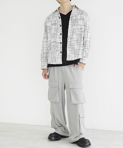 MinoriTY(マイノリティ)の「【MinoriTY】レトロツイードオーバーサイズシャツジャケット メンズ 春服(シャツ/ブラウス・メンズ・ホワイト/ブラック・M/L)」の4枚目の写真