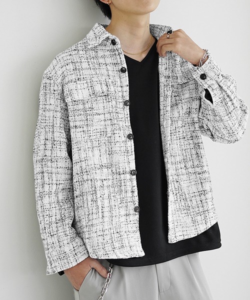 MinoriTY(マイノリティ)の「【MinoriTY】レトロツイードオーバーサイズシャツジャケット メンズ 春服(シャツ/ブラウス・メンズ・ホワイト/ブラック・M/L)」の8枚目の写真