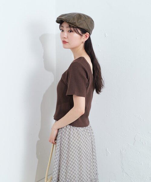 Kastane（カスタネ）の「【新色追加】ニットタグリブTEE（Tシャツ/カットソー・レディース・アイボリー/ブラック/ブルー系その他/イエロー/ネイビー/ブラウン・FREE）」の9枚目の写真