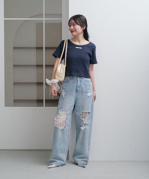 Kastane（カスタネ）の「【新色追加】ニットタグリブTEE（Tシャツ/カットソー・レディース・アイボリー/ブラック/ブルー系その他/イエロー/ネイビー/ブラウン・FREE）」の14枚目の写真