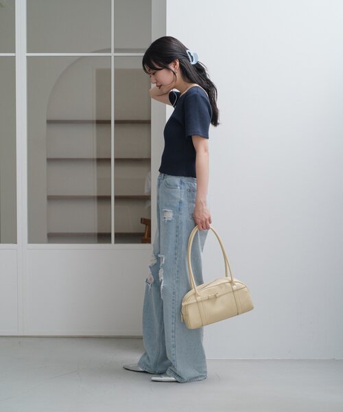 Kastane（カスタネ）の「【新色追加】ニットタグリブTEE（Tシャツ/カットソー・レディース・アイボリー/ブラック/ブルー系その他/イエロー/ネイビー/ブラウン・FREE）」の15枚目の写真