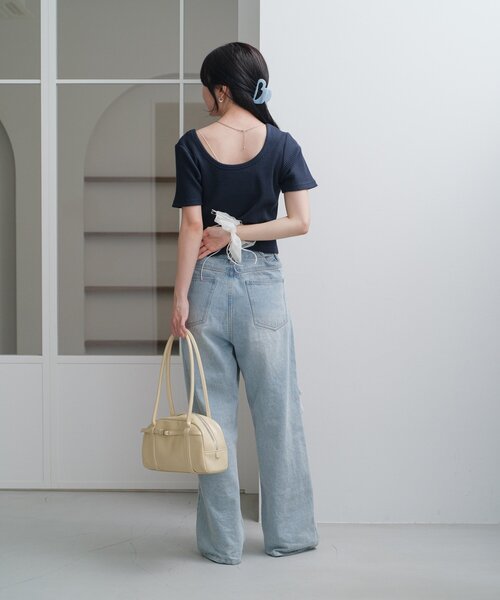 Kastane（カスタネ）の「【新色追加】ニットタグリブTEE（Tシャツ/カットソー・レディース・アイボリー/ブラック/ブルー系その他/イエロー/ネイビー/ブラウン・FREE）」の16枚目の写真