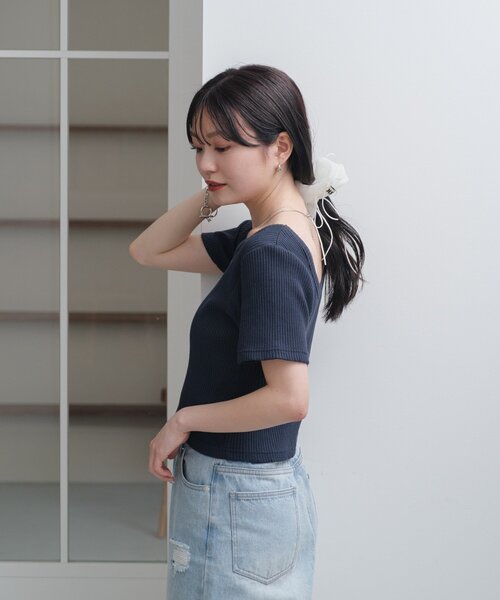 Kastane（カスタネ）の「【新色追加】ニットタグリブTEE（Tシャツ/カットソー・レディース・アイボリー/ブラック/ブルー系その他/イエロー/ネイビー/ブラウン・FREE）」の18枚目の写真