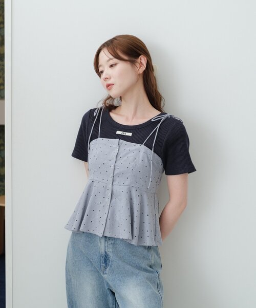 Kastane（カスタネ）の「【新色追加】ニットタグリブTEE（Tシャツ/カットソー・レディース・アイボリー/ブラック/ブルー系その他/イエロー/ネイビー/ブラウン・FREE）」の21枚目の写真