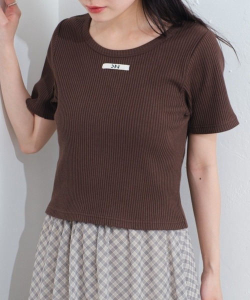 Kastane（カスタネ）の「【新色追加】ニットタグリブTEE（Tシャツ/カットソー・レディース・アイボリー/ブラック/ブルー系その他/イエロー/ネイビー/ブラウン・FREE）」の4枚目の写真