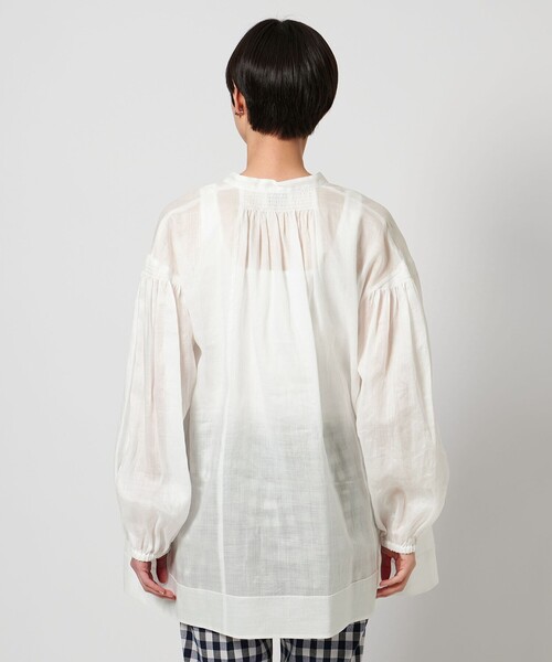 ビアズリー リネン×ラミー 2way ギャザー ボリュームスリーブ ブラウス UNITED ARROWS ブラウス シャツ ラミー ギャザー ボリューム