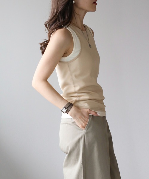 Bonjour Sagan(ボンジュールサガン)の「レイヤードシアータンクトップ(タンクトップ・レディース・ライトベージュ/ホワイト・FREE)」の13枚目の写真