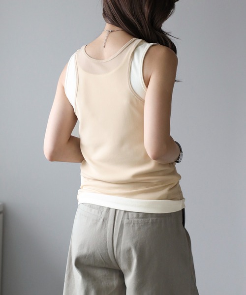 Bonjour Sagan(ボンジュールサガン)の「レイヤードシアータンクトップ(タンクトップ・レディース・ライトベージュ/ホワイト・FREE)」の14枚目の写真