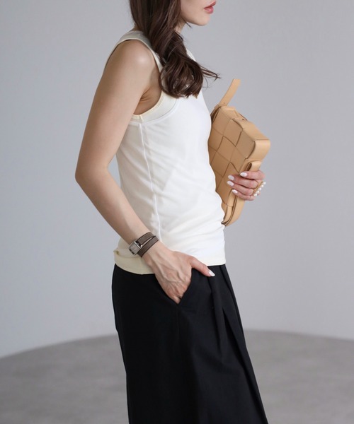 Bonjour Sagan(ボンジュールサガン)の「レイヤードシアータンクトップ(タンクトップ・レディース・ライトベージュ/ホワイト・FREE)」の3枚目の写真