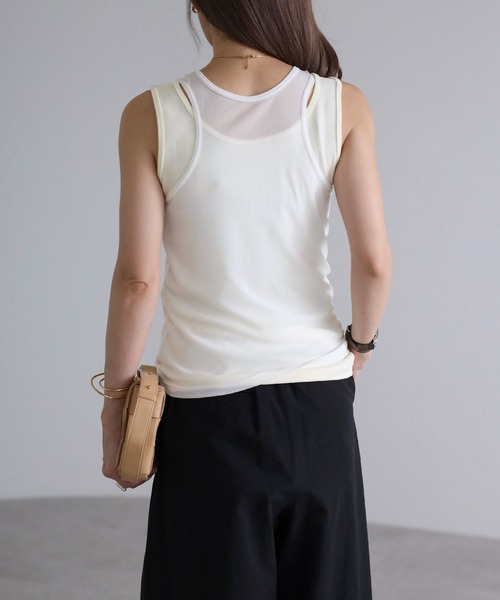 Bonjour Sagan(ボンジュールサガン)の「レイヤードシアータンクトップ(タンクトップ・レディース・ライトベージュ/ホワイト・FREE)」の4枚目の写真