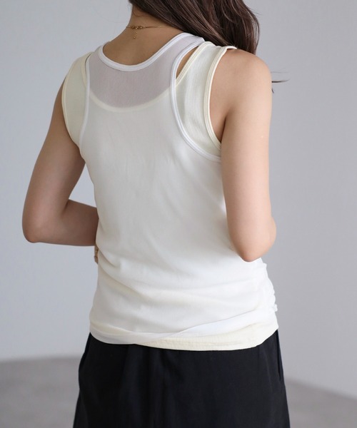 Bonjour Sagan(ボンジュールサガン)の「レイヤードシアータンクトップ(タンクトップ・レディース・ライトベージュ/ホワイト・FREE)」の12枚目の写真