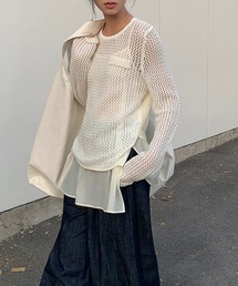 mesh docking knit pullover